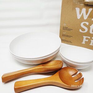 Wrova Premium Wheat Straw: 2 Big and Small Salad Bowls with Spoon and Fork